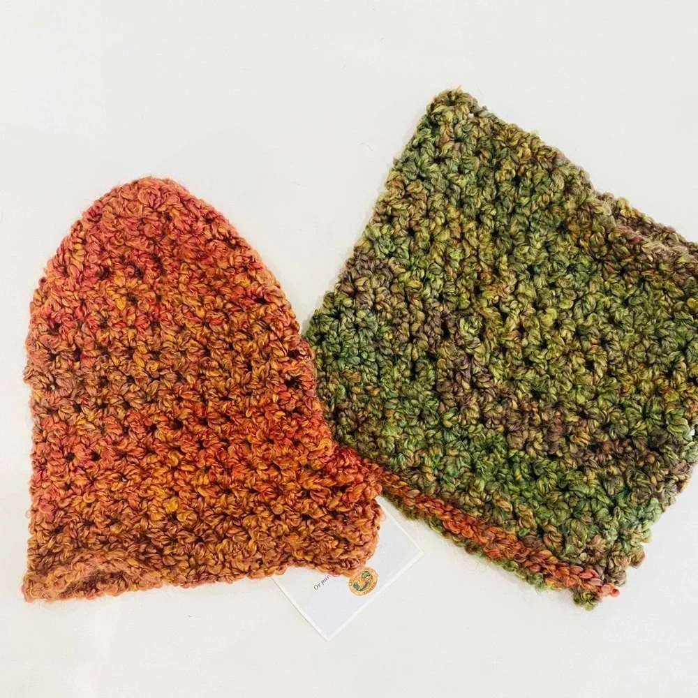 Lion Brand Yarns handmade knit hat and infinity neck scarf bundle
